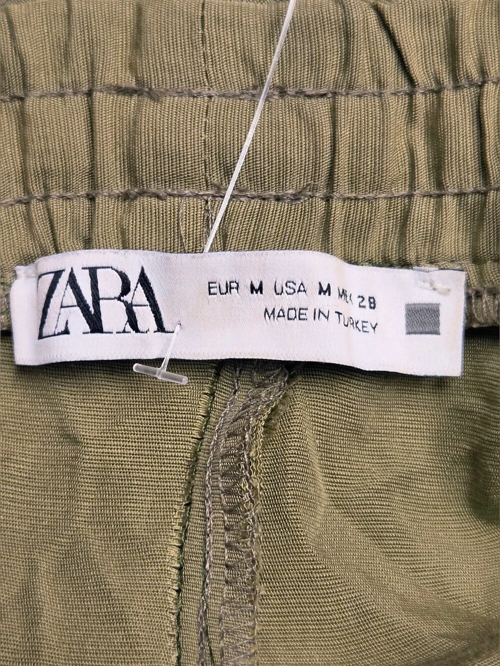 ZARA Green Jogger Pants High Rise Elastic Waist Cropped Embellished Stripe M
